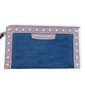 Michael Kors Large Denim Studded  Wristlet Clutch